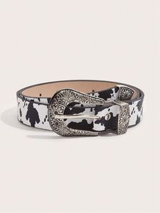 Ceinture décontractée vintage en cuir de vachette à imprimé animal avec boucle à ardillon western en acier argenté, largeur 3,5 cm, longueur 125 cm - Product Image 2