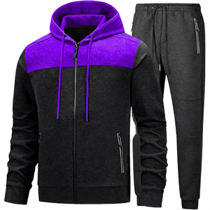 Survêtement à capuche pour homme, fermeture éclair intégrale, couleur unie, sweat-shirt et pantalon décontractés, respirant, en polaire écologique, vêtements d'hiver - Product Image 4