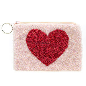 Handmade Beaded Coin <b>Purse</b> Red Heart Design | Custom <b>Small</b> Magnetic Closure Portable Pouch Women Girls | Wholesale Mini Bag - Product Image 1