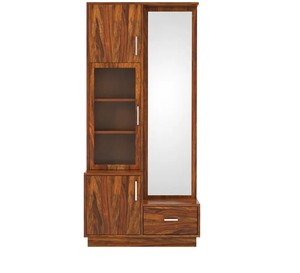 Modern Wood Wardrobe <b>Vanity</b> | Honey Finish Dresser with Mirror & Multi-Storage | Pindel Handicraft Export - Product Image 2