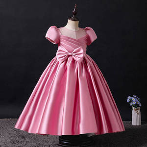 Vestido de Princesa de Satén de Lujo al por Mayor para Niñas de 1 a 12 Años, Elegante Vestido de Gala con Mangas Abullonadas, Corpiño de Malla y Gran Lazo en la Espalda - Product Image 1