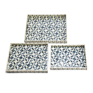 Ensemble de 3 plateaux de service rectangulaires en bois perlé pour table à manger, pour servir les aliments et les boissons, articles pour la maison et les hôtels - Product Image 6