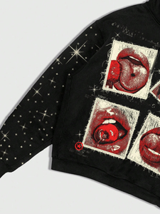 Sweat-shirt à capuche personnalisé avec impression sérigraphique et strass, style streetwear décontracté, impression sérigraphique et strass de haute qualité, unisexe - Product Image 5