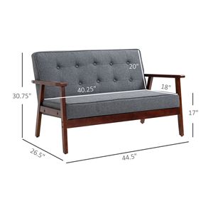 Sofá Loveseat Chesterfield Gris de 2 Plazas, Tela con Tacto de Lino, Tapizado, Patas de Madera de Caucho, Relleno de Espuma, Mueble Seccional de Cuero - Product Image 3