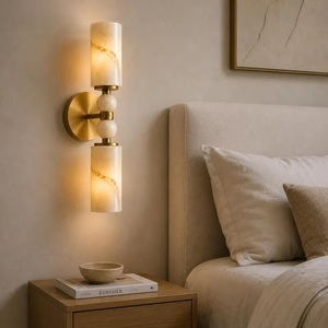 Applique murale moderne en laiton CH avec cylindre en marbre, éclairage intérieur pour entrée et décoration intérieure - Product Image 2