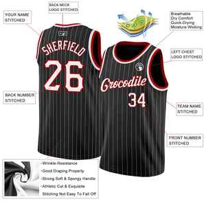 Custom Black Pinstripe Basketball Jersey With Red White Trim Teamname 00 Mesh Tank Top Adult Men's <b>Athletic</b> Wear - Product Image 3