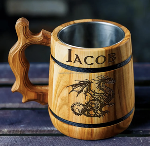 Mug en bois de haute qualité gravé, pour la bière et le vin, provenant d'un fournisseur indien - Product Image 2