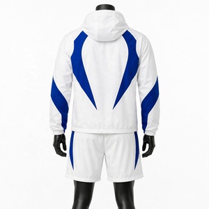 Conjunto Deportivo para Hombre con Capucha, Color Blanco y Azul, Estilo Urbano, Impermeable, Transpirable, Ligero, Chaqueta con Cierre y Pantalones Cortos - Product Image 2