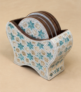 Ensemble de sous-verres en mosaïque faits à la main avec support décoratif, sous-verres géométriques incrustés pour la décoration de table à la maison - Product Image 4