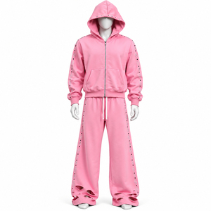 Custom Orange and Black Tracksuit Set with Zip Up Hoodie and Wide Leg Pant Star Print Streetwear Design Premium Matching Outfit - Product Image 2