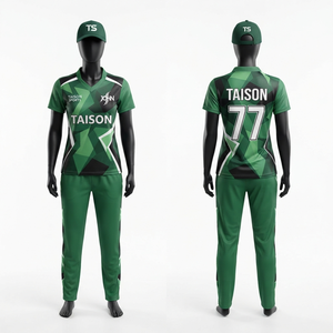 Men's <b>Cricket</b> Jersey 160 GSM Moisture Wicking Polyester Interlock Green <b>White</b> Black Side Panel Custom Logo Short Sleeve All - Product Image 1