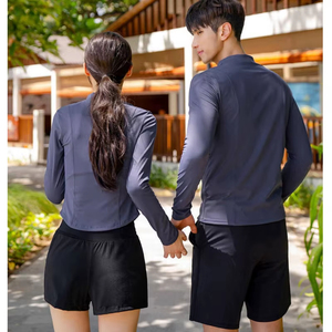 Ensemble de protection solaire UPF50 pour couple, chemise de bain à manches longues avec fermeture éclair et short, séchage rapide, pour chemise de bain très élastique - Product Image 2