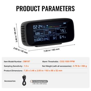 Monitor de Calidad del Aire Profesional 9 en 1, Medidor de CO2, Temperatura, Humedad, Formaldehído, TVOC, PM2.5, PM10, PM1.0, con Indicador de Calidad del Aire (AQI) - Product Image 2