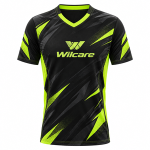 เสื้อเจอร์ซีย์กีฬาผู้ชายวิลแคร์สีดำ-เขียวนีออน พิมพ์ลายแบบซับลิเมชั่น แห้งเร็ว แขนสั้น สีดำ-เขียวนีออน - Product Image 1