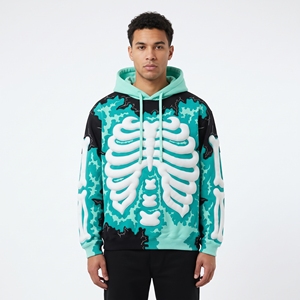 Sudadera con Capucha Gótica para Hombre Dumela, Diseño de Esqueleto con Estampado Puff, Corte Holgado, Patrón de Camuflaje, Ropa de Otoño - Product Image 6