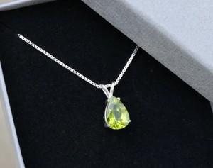 Natural <b>Peridot</b> Pear Cut Pendant <b>Necklace</b> Gold Plated 925 Silver Green Gemstone Teardrop Dainty Fine Jewelry - Product Image 1