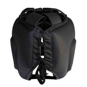 <b>Black</b> Boxing Boxing Head Guard PU Leather Buckle Closure Protective Unisex Adult Sports Helmet with Clear Visor and 7 Air <b>Vents</b> - Product Image 1