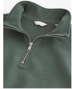 Sweat-shirt respirant en molleton de coton sur mesure 2026, élégant, à col montant, fermeture éclair 1/4, couleur verte unie, coupe régulière, OEM - Product Image 6