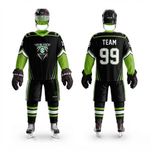 Ensemble d'uniformes de hockey sur glace personnalisés par sublimation, noir et rouge, avec nom du joueur, maillot et pantalon pour homme adulte, sans manches, anti-humidité, hiver - Product Image 1