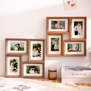 Cornice Portafoto Classica in Legno, Confezione da 4, Finitura Noce, Cornice Multipla da Parete e da Tavolo, Decorazione per Foto di Famiglia - Product Image 2