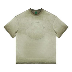 T-shirt décontracté pour homme, coupe classique, vert olive, 100 % coton, manches courtes, col rond, respirant, tissu jersey tricoté écologique, uni - Product Image 1