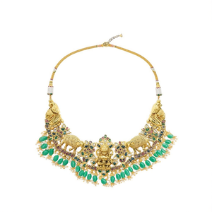 Gold Replica Necklace with Nagas and Green Beads-Casual Style - Product Image 3