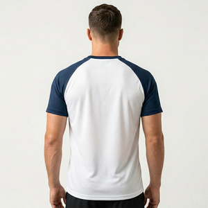 เสื้อยืดแขนสั้นคอกลมสีขาวกรมท่าสำหรับผู้ชาย ผ้าเจอร์ซีย์แห้งเร็ว สไตล์ลำลอง - Product Image 2