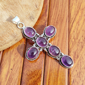Colgante de cruz vintage al por mayor con engaste de amatista y plata antigua, base de latón, chapado personalizado, regalo de joyería unisex - Product Image 2