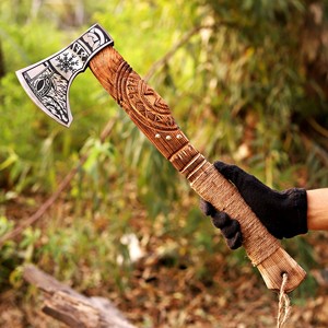 Hache Viking à barbe forgée sur mesure en acier à haute teneur en carbone, manche en bois, outil de camping et d'extérieur DIY OEM, garantie 3 ans - Product Image 5