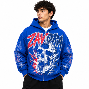 <b>Top</b> Quality Brown <b>Skull</b> Graphic Men Hoodies Custom Print Full Zip Oversized Cotton Fleece Streetwear Factory Direct Manufacturer - Product Image 4