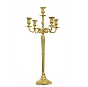 Candélabre à cinq bras en or champagne, porte-bougie sur pied, décoration d'intérieur, finition métallique durable - Product Image 2