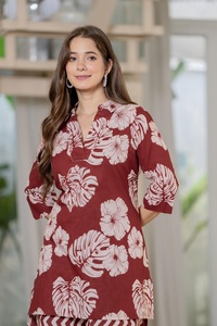 Vestido Casual Estampado Floral para Mujer, Corte Holgado, Cuello en V, Manga Tres Cuartos, Verano, Transpirable, Tejido de Algodón y Fibra de Bambú - Product Image 3