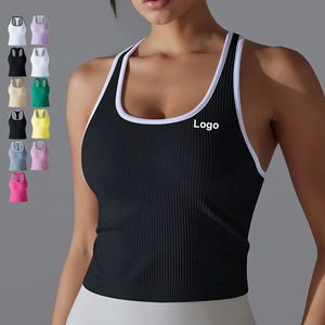 Débardeurs personnalisés pour femmes coupe ample décontracté Flowy Yoga Gym entraînement dos nageur débardeurs col rond côtelé tendance sans manches été débardeurs - Product Image 1