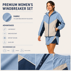 Conjunto de Chaqueta con Capucha y Pantalones Cortos para Mujer, Diseño Color Block, Secado Rápido, Ropa Deportiva de Poliéster, Primavera Verano, Ropa Casual - Product Image 4