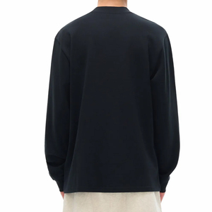 T-shirts à manches longues pour hommes de haute qualité, surdimensionnés, 100% coton, 245g, tricotés, couleur unie, col rond, décontractés, poids lourd - Product Image 4