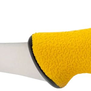 Couteaux de boucherie jaunes à lame étroite courbée, avec bolster de protection noir et manche arrondi pour la découpe de viande - Product Image 2