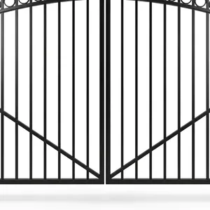 Puerta Doble Moderna de Hierro con Arco Superior Pintada en Negro, Puerta de Metal para Entrada de Vehículos - Product Image 5