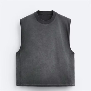 เสื้อกล้ามผู้ชาย แขนกุด ผ้าฝ้าย 100% ระบายอากาศได้ดี ทรงครอป คอโอ ลำลอง สตรีทแวร์ ชุดออกกำลังกาย - Product Image 2