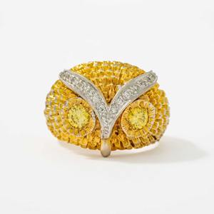 Anillo de Compromiso de Lujo en Oro Blanco de 14K con Diseño de Búho, Diamante Amarillo de Laboratorio de 0.50ct, Engaste Pavé, Certificado IGI, Estilo Artístico y Natural para Mujer - Product Image 1