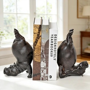 Hippo Sculptural Bookends Metal 2Pcs Contemporary Design Irregular Shape Decorative <b>Book</b> Ends - Product Image 1