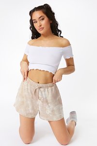 Conjunto de Top Corto y Pantalones Cortos Estampados para Mujer, Cintura Media con Cordón, Tejido de Algodón y Elastano, Casual, Transpirable, Corte Regular - Product Image 2