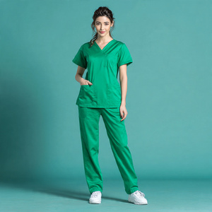 High Quality Unisex <b>Scrub</b> Suit Customized Color Knitted Breathable Comfortable 100% Cotton Hospital Uniform - Product Image 5