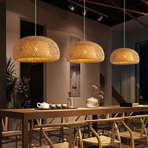 <span class=keywords><strong>Lampadario</strong></span> a sospensione artigianale in bambù, rotondo, con attacco E27, per sala da pranzo, moderno, a LED, intrecciato e cavo. - Product Image 1