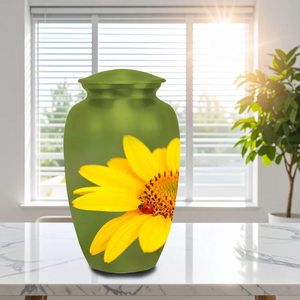 Green Sunflower Metal Urn <b>Keepsake</b> Cremation Vessel with Velvet Drawstring Bag Sympathy <b>Memorial</b> Decoration - Product Image 4