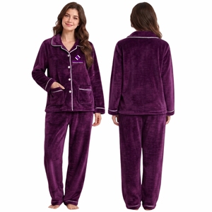 Ensemble de pyjama en polaire pour femmes, vêtements de nuit chauds d'hiver, deux pièces, manches longues, confortable, vêtements de détente à la maison, pyjama en polaire doux pour femmes - Product Image 1