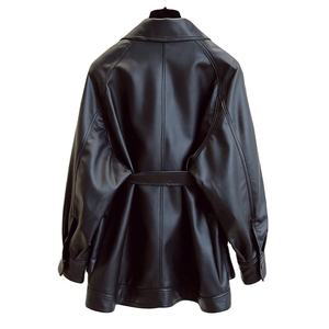 Women's Black Genuine Leather Moto Jacket Full Sleeve <b>Zipper</b> Closure Stand Collar Autumn Style - Product Image 6