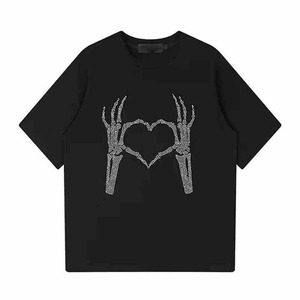Camiseta Negra Personalizada para Hombre, con Estampado Completo y Pedrería, Unisex, Estilo Urbano, Gráfica, de Tela Gruesa - Product Image 4