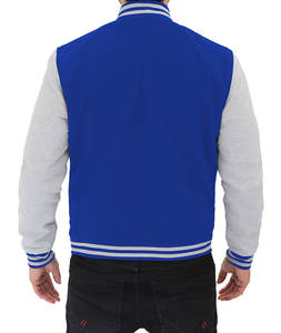 Chaqueta Varsity Estilo Béisbol para Hombre en Gris y Azul Rey, Fabricada por Wings Traders - Product Image 6