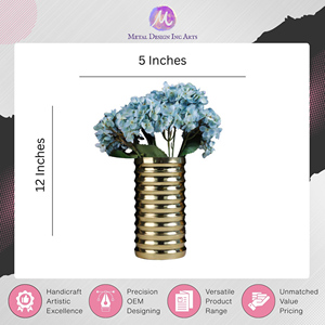 Worldwide Exporter Supplying Genuine Quality Stunning Large Cylindrical Gold Flower <b>Vase</b> of Aluminium for Home Decoration - Product Image 5