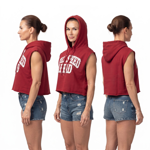 Women Sleeveless Pullover Hoodie Crop <b>Distressed</b> Embroidered Gym Wear Hoodies Cotton Fleece Sleeveless Hooded Crop <b>Top</b> Ladies - Product Image 5